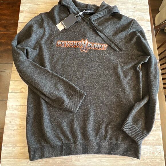 PSYCHO BUNNY Men’s San Luis Hooded Sweater XXL Heather Storm 100% Wool NWT New - Picture 5 of 15